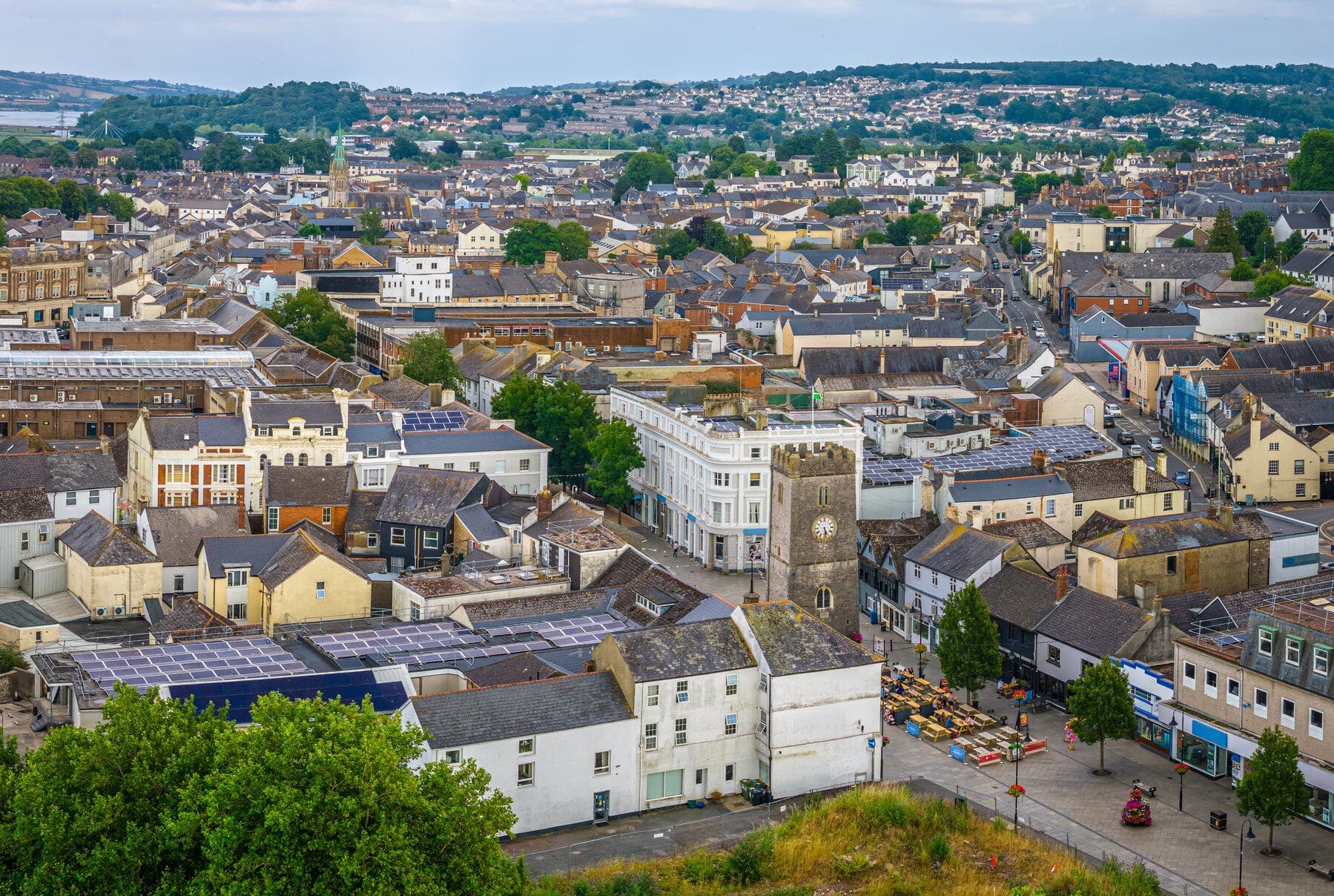 Overlooking Newton Abbot town centre and clock tower